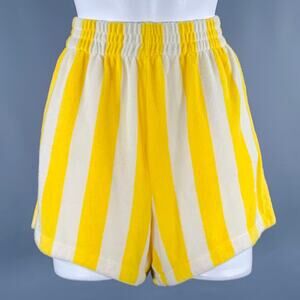 TROVATA Size S Yellow White Cotton Polyester Stripe Elastic Waistband Shorts